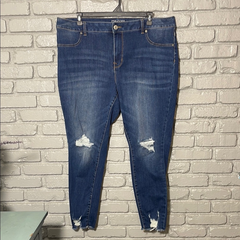 Maurices Blue Skinny Jeans with Distressed Details
